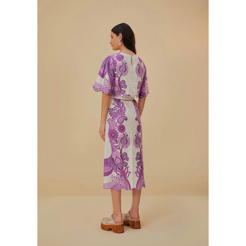 Farm Rio Color Festival Cream Euroflax Crop Blouse AND Midi Skirt Set NWT Large - Picture 2 of 6
